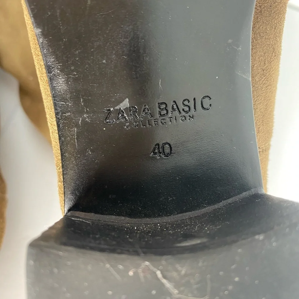 Zara Basic 40 Brown Over the Knee Heeled Boots With Laces